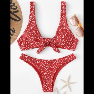 SHEIN red floral two piece